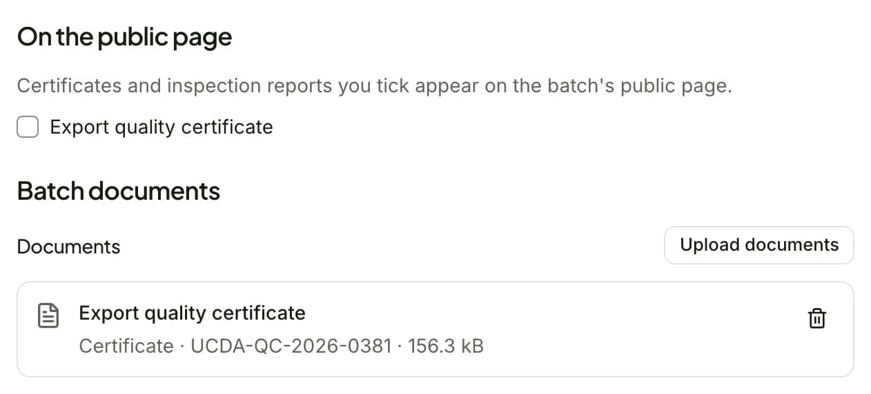Screenshot of Certifications backed by documents in Famunera